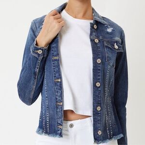 KANCAN DISTRESSED FRAYED DENIM JEAN JACKET
